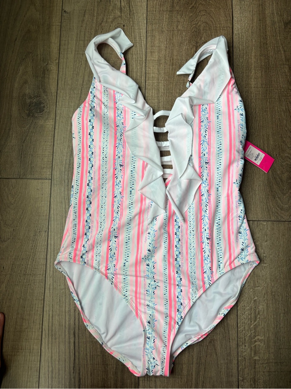 Lilly Pulitzer Pink White & Blue Striped Floral One-Piece Swimsuit